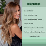 Long Ombre Blonde Wigs for Women 26 inch Long Wavy Middle Part Wig Ombre Blonde Wigs Upgraded Protein Fiber Hair Replacement Wig Cosplay Costume Halloween Wig(26'' Brown Ombre Blonde)