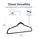 Amazon Basics Slim Velvet Non-Slip Space Saving Suit Clothes Hangers, Closet Organizer, Black, 50-Pack