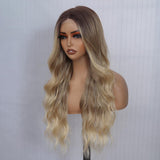 Long Ombre Blonde Wigs for Women 26 inch Long Wavy Middle Part Wig Ombre Blonde Wigs Upgraded Protein Fiber Hair Replacement Wig Cosplay Costume Halloween Wig(26'' Brown Ombre Blonde)