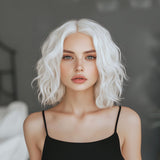 Short Ombre Wavy Wig for Women 14 Inch Shoulder Length Middle Part Curly Wavy Bob Wig Natural Looking Synthetic Heat Resistant Fiber Wig for Daily Party Use