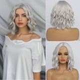 Short Ombre Wavy Wig for Women 14 Inch Shoulder Length Middle Part Curly Wavy Bob Wig Natural Looking Synthetic Heat Resistant Fiber Wig for Daily Party Use