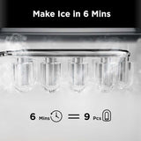 Silonn Ice Maker Countertop, Portable Ice Machine with Carry Handle, Self-Cleaning Ice Makers with Basket and Scoop, 9 Cubes in 6 Mins, 26 lbs per Day, Ideal for Home, Kitchen, Camping, RV