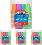 Hefty Party On Disposable Plastic Cups, Assorted, 16 Ounce, 100 Count