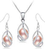 Set 925 Sterling Silver 100% Natural Freshwater Pearl Jewelry 