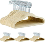 Amazon Basics Kids Space Saving Velvet Non-Slip Clothes Hangers with Shoulder Notches for Infant and Toddler, 11.6", Beige, 50-Pack