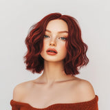 Short Ombre Wavy Wig for Women 14 Inch Shoulder Length Middle Part Curly Wavy Bob Wig Natural Looking Synthetic Heat Resistant Fiber Wig for Daily Party Use
