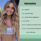 Long Ombre Blonde Wigs for Women 26 inch Long Wavy Middle Part Wig Ombre Blonde Wigs Upgraded Protein Fiber Hair Replacement Wig Cosplay Costume Halloween Wig(26'' Brown Ombre Blonde)