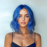 Short Ombre Wavy Wig for Women 14 Inch Shoulder Length Middle Part Curly Wavy Bob Wig Natural Looking Synthetic Heat Resistant Fiber Wig for Daily Party Use