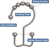 Titanker Shower Curtain Hooks Rings, Rust Resistant Metal Minimalist Simple Double Glide Shower Hooks for Bathroom Shower Rods Curtains, Set of 12 Hooks - Black