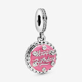 Pink Birthday Cake Dangle Charm - Compatible with  Moments Bracelets - Jewelry for Women - Gift for Women - Made with Sterling Silver, Cubic Zirconia & Enamel, with Gift Box