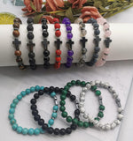 12Pcs Natural Stone Beaded Bracelets for Women Men Semi-Precious Gemstones Bracelets Crystal Cross Beaded Bracelet Unisex Adjustable Stretch Bracelets 8MM