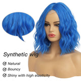 Short Ombre Wavy Wig for Women 14 Inch Shoulder Length Middle Part Curly Wavy Bob Wig Natural Looking Synthetic Heat Resistant Fiber Wig for Daily Party Use