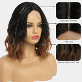 Short Ombre Wavy Wig for Women 14 Inch Shoulder Length Middle Part Curly Wavy Bob Wig Natural Looking Synthetic Heat Resistant Fiber Wig for Daily Party Use
