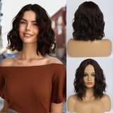 Short Ombre Wavy Wig for Women 14 Inch Shoulder Length Middle Part Curly Wavy Bob Wig Natural Looking Synthetic Heat Resistant Fiber Wig for Daily Party Use