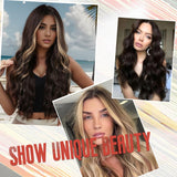 Long Ombre Blonde Wigs for Women 26 inch Long Wavy Middle Part Wig Ombre Blonde Wigs Upgraded Protein Fiber Hair Replacement Wig Cosplay Costume Halloween Wig(26'' Brown Ombre Blonde)