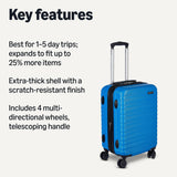 Amazon Basics 3-Piece Hardshell Suitcases Set (21", 26", 30"), Expandable For Up to 25% More Space, With Scratch-Resistant Finish, Four Multi-Directional Wheels, Rose Gold