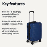 Amazon Basics 3-Piece Hardshell Suitcases Set (21", 26", 30"), Expandable For Up to 25% More Space, With Scratch-Resistant Finish, Four Multi-Directional Wheels, Rose Gold