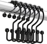 Titanker Shower Curtain Hooks Rings, Rust Resistant Metal Minimalist Simple Double Glide Shower Hooks for Bathroom Shower Rods Curtains, Set of 12 Hooks - Black