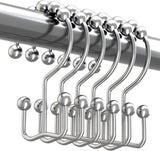 Titanker Shower Curtain Hooks Rings, Rust Resistant Metal Minimalist Simple Double Glide Shower Hooks for Bathroom Shower Rods Curtains, Set of 12 Hooks - Black