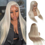 Human Hair Balayage Wig Human Hair 180% Density Highlight Blonde Real Wigs for Women Pre Plucked Undetectable 13x4 HD Lace Frontal Ombre Highlight Ash Blonde Wig with Brown Roots 22 Inch