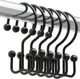 Titanker Shower Curtain Hooks Rings, Rust Resistant Metal Minimalist Simple Double Glide Shower Hooks for Bathroom Shower Rods Curtains, Set of 12 Hooks - Black