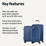 Amazon Basics 3-Piece Hardshell Suitcases Set (21", 26", 30"), Expandable For Up to 25% More Space, With Scratch-Resistant Finish, Four Multi-Directional Wheels, Rose Gold