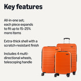 Amazon Basics 3-Piece Hardshell Suitcases Set (21", 26", 30"), Expandable For Up to 25% More Space, With Scratch-Resistant Finish, Four Multi-Directional Wheels, Rose Gold