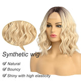 Short Ombre Wavy Wig for Women 14 Inch Shoulder Length Middle Part Curly Wavy Bob Wig Natural Looking Synthetic Heat Resistant Fiber Wig for Daily Party Use