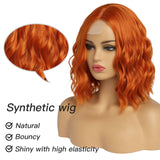 Short Ombre Wavy Wig for Women 14 Inch Shoulder Length Middle Part Curly Wavy Bob Wig Natural Looking Synthetic Heat Resistant Fiber Wig for Daily Party Use