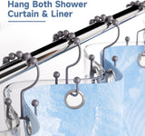Titanker Shower Curtain Hooks Rings, Rust Resistant Metal Minimalist Simple Double Glide Shower Hooks for Bathroom Shower Rods Curtains, Set of 12 Hooks - Black