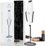 Zulay Kitchen Powerful Milk Frother Wand With Duracell Batteries - Ultra Fast Handheld Drink Mixer - Electric Whisk Foam Maker for Coffee, Lattes, Cappuccino & Matcha - Triple Whisk - Black