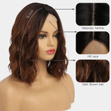 Short Ombre Wavy Wig for Women 14 Inch Shoulder Length Middle Part Curly Wavy Bob Wig Natural Looking Synthetic Heat Resistant Fiber Wig for Daily Party Use