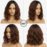 Short Ombre Wavy Wig for Women 14 Inch Shoulder Length Middle Part Curly Wavy Bob Wig Natural Looking Synthetic Heat Resistant Fiber Wig for Daily Party Use