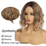 Short Ombre Wavy Wig for Women 14 Inch Shoulder Length Middle Part Curly Wavy Bob Wig Natural Looking Synthetic Heat Resistant Fiber Wig for Daily Party Use
