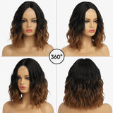 Short Ombre Wavy Wig for Women 14 Inch Shoulder Length Middle Part Curly Wavy Bob Wig Natural Looking Synthetic Heat Resistant Fiber Wig for Daily Party Use