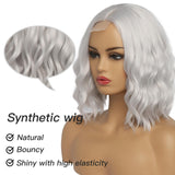 Short Ombre Wavy Wig for Women 14 Inch Shoulder Length Middle Part Curly Wavy Bob Wig Natural Looking Synthetic Heat Resistant Fiber Wig for Daily Party Use
