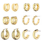 Wgoud 6 Pairs Chunky Gold Hoop Earrings for Women, 14K Gold Plated Hoop Earrings Hypoallergenic, Thick Lightweight Twisted Huggie Hoops Earring Set for Women’s Jewelry GIfts