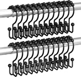 Titanker Shower Curtain Hooks Rings, Rust Resistant Metal Minimalist Simple Double Glide Shower Hooks for Bathroom Shower Rods Curtains, Set of 12 Hooks - Black