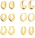 Wgoud 6 Pairs Chunky Gold Hoop Earrings for Women, 14K Gold Plated Hoop Earrings Hypoallergenic, Thick Lightweight Twisted Huggie Hoops Earring Set for Women’s Jewelry GIfts