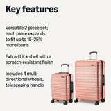 Amazon Basics 3-Piece Hardshell Suitcases Set (21", 26", 30"), Expandable For Up to 25% More Space, With Scratch-Resistant Finish, Four Multi-Directional Wheels, Rose Gold