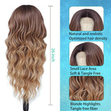 Long Ombre Blonde Wigs for Women 26 inch Long Wavy Middle Part Wig Ombre Blonde Wigs Upgraded Protein Fiber Hair Replacement Wig Cosplay Costume Halloween Wig(26'' Brown Ombre Blonde)
