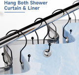 Titanker Shower Curtain Hooks Rings, Rust Resistant Metal Minimalist Simple Double Glide Shower Hooks for Bathroom Shower Rods Curtains, Set of 12 Hooks - Black