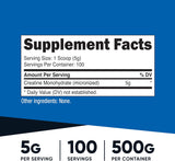 Nutricost Micronized Creatine Monohydrate Powder - 500g (100 Servings) - Pure Unflavored - 5g Per Serving - Non-GMO, Gluten Free
