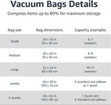 Amazon Basics Vacuum Storage Bags for Blankets, Vacuum Compression Space Saving Storage Bags with Hand Pump for Clothes Packing, X-Jumbo, 4-Pack