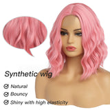 Short Ombre Wavy Wig for Women 14 Inch Shoulder Length Middle Part Curly Wavy Bob Wig Natural Looking Synthetic Heat Resistant Fiber Wig for Daily Party Use