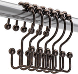 Titanker Shower Curtain Hooks Rings, Rust Resistant Metal Minimalist Simple Double Glide Shower Hooks for Bathroom Shower Rods Curtains, Set of 12 Hooks - Black