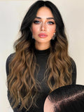 AISI HAIR Black Wig for Women, Long Wavy Lace Hairline Middle Part Synthetic Heat Resistant Wig for Daily Party-26 Inch