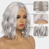 Short Ombre Wavy Wig for Women 14 Inch Shoulder Length Middle Part Curly Wavy Bob Wig Natural Looking Synthetic Heat Resistant Fiber Wig for Daily Party Use