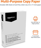 Amazon Basics Multipurpose Copy Printer Paper, 8.5 x 11 Inches, 20 lb, 92 Bright, White, 1 Ream (500 Sheets), Jam-Free