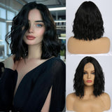 Short Ombre Wavy Wig for Women 14 Inch Shoulder Length Middle Part Curly Wavy Bob Wig Natural Looking Synthetic Heat Resistant Fiber Wig for Daily Party Use